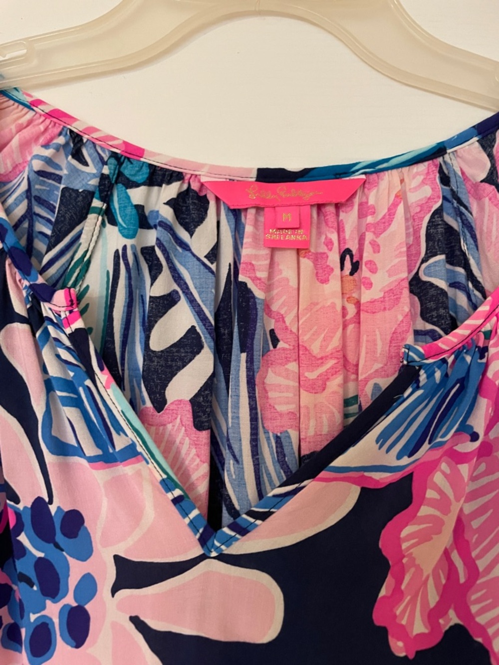 Lilly Pulitzer Pink Navy Blue Floral Bell-Sleeve Blouse - Picture 3 of 4